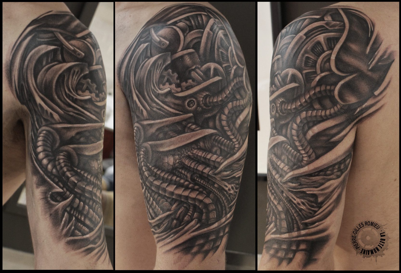 pierre-gilles-romieu-tattoo-tatouage-noir-et-gris-black-and-grey-paris-avignon-biomeca-biomecanique-bras-arm