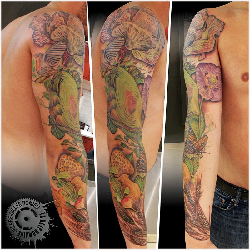 Pierre-Gilles Romieu_la_bete_humaine_tattoo_bras_legumes_oublies_couleur