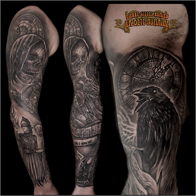 meilleur-tatoueur-paris-pierre-gilles-romieu-tatouage-bras-dark-crane-justice-skull-tattoo