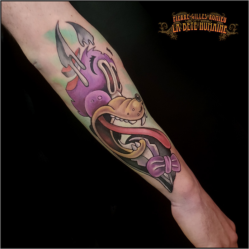 meilleur-tatoueur-paris-pierre-gilles-romieu-tatouage-tex-avery-avant-bras-tattoo
