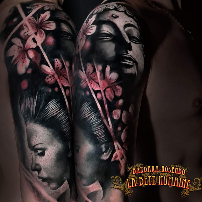 Barbara Rosendo, tatoueuse à Paris - Composition réaliste autour de Bouddha