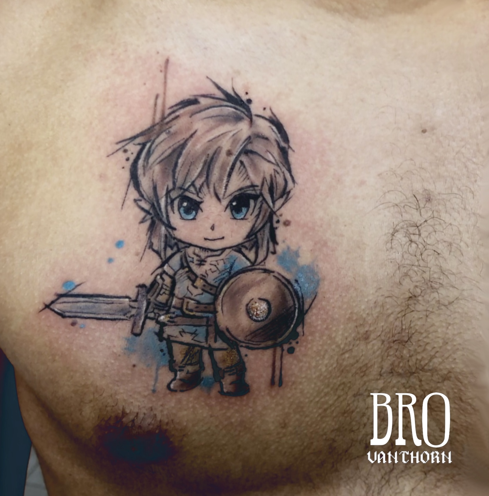 Link, héros de La Légende de Zelda, tatoué façon chibi par Bro Vanthorn
