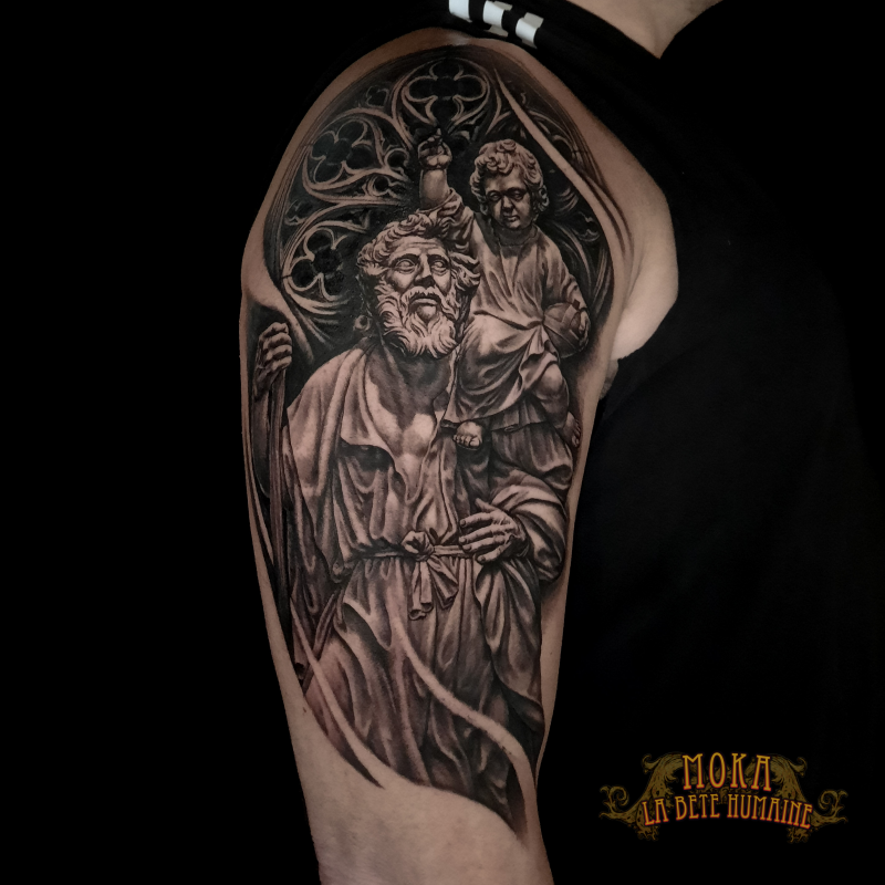 Moka, tatoueur à Paris - Duo religieux en lieu saint tatoué façon réaliste