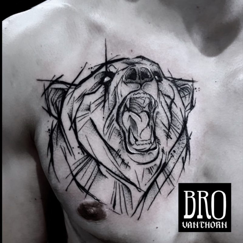 Bro Vanthorn, tatoueur à Paris - Ours sketchy et hurlant