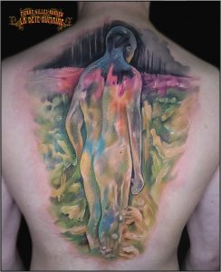 Peinture impressionniste tatouée sur dos par Pierre-Gilles Romieu