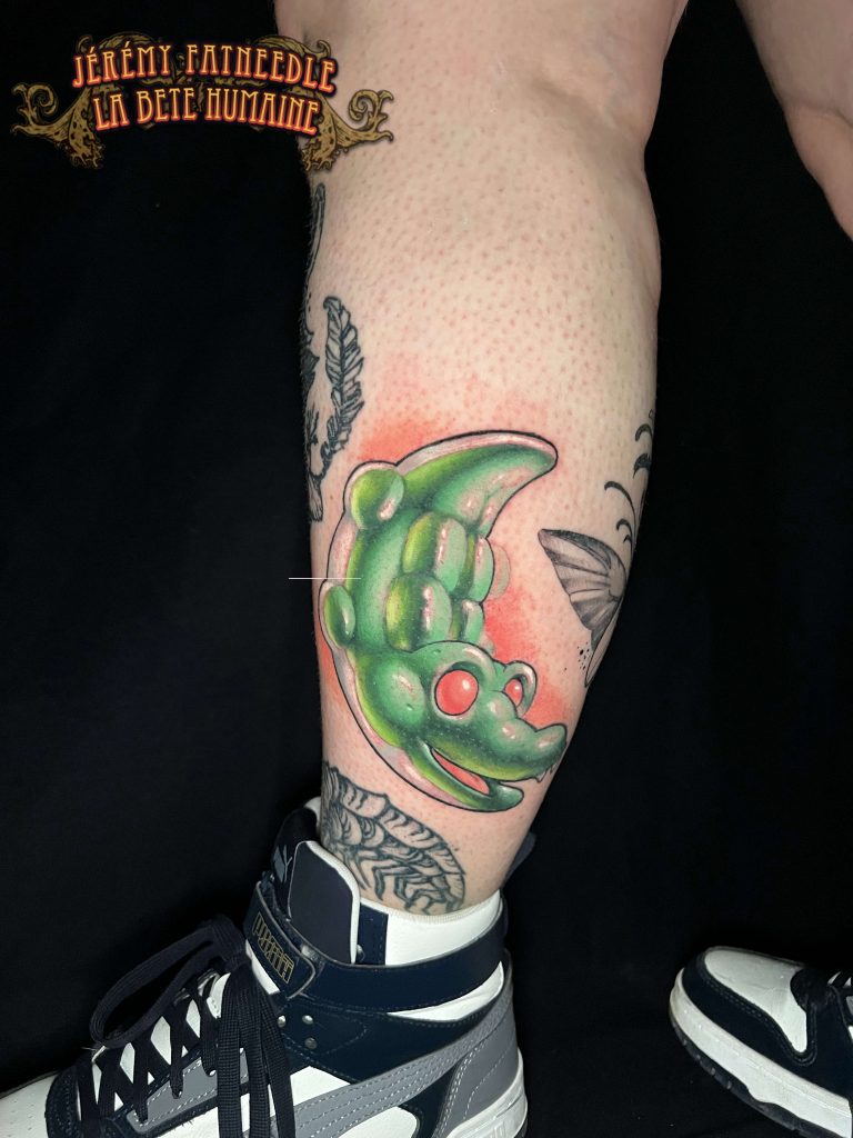 Haribo Croco new school tatoué par Jérémy Fatneedle