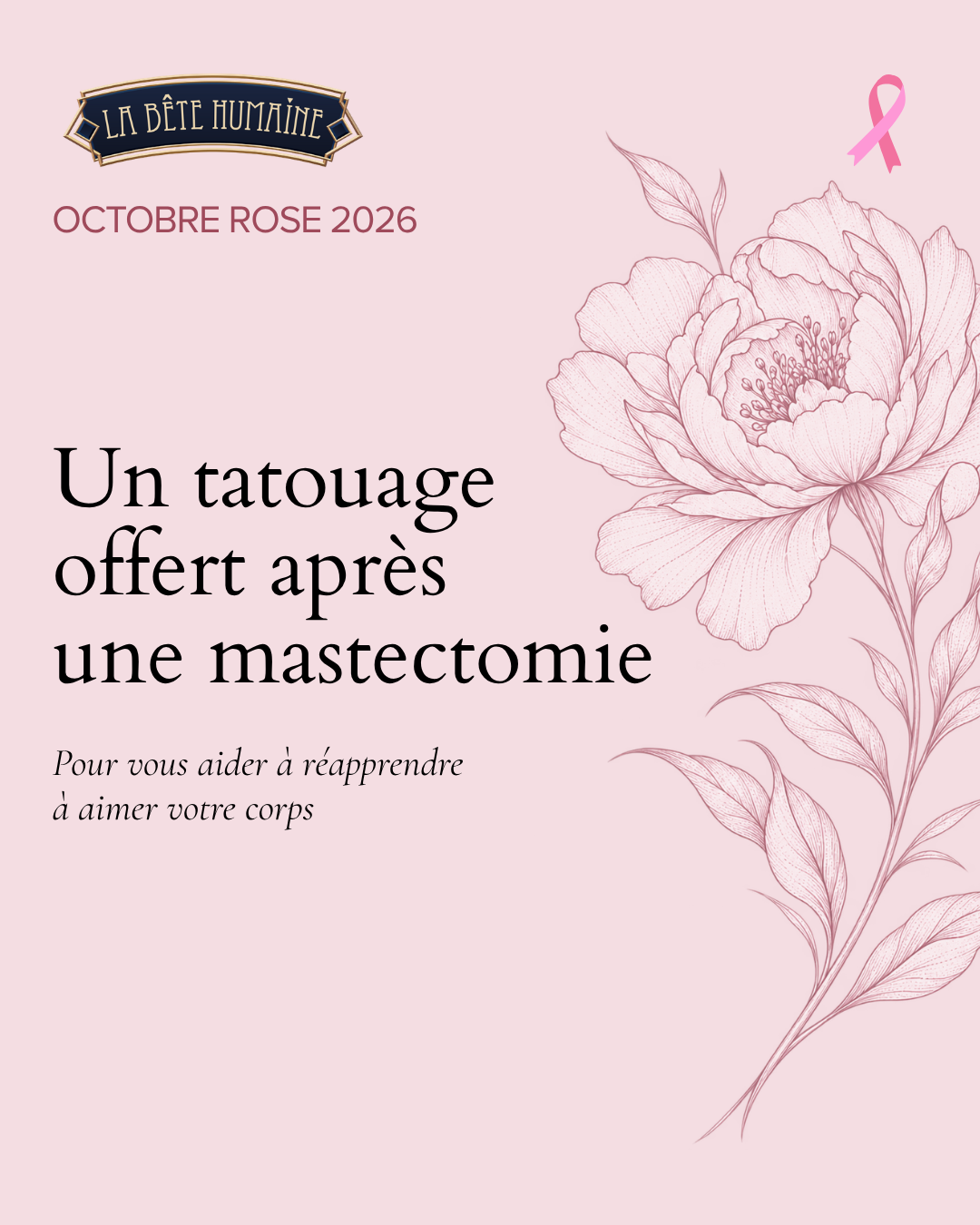 Pour Octobre Rose 2026, les artistes de La Bête Humaine à Paris offrent un tatouage artistique après une mastectomie, pour accompagner la reconstruction personnelle et aider à réapprendre à aimer son corps.