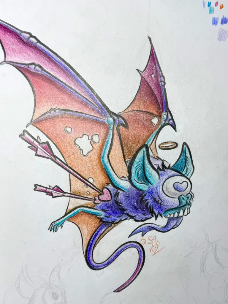 Dessin d'une chauve souris réalisé par Salomé, La Bête Humaine - Paris