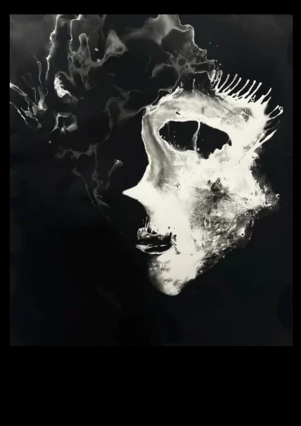Autoportrait en noir et blanc d’Ai Huang, visage de profil partiellement effacé avec un œil entouré de traces blanches, série KABRALA.